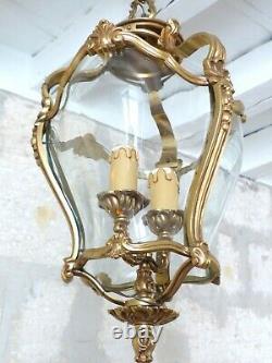 Gorgeous Vintage French Hall Lantern Chandelier Ceiling Gilded Bronze Curved