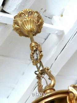 Gorgeous Vintage French Hall Lantern Chandelier Ceiling Gilded Bronze Curved