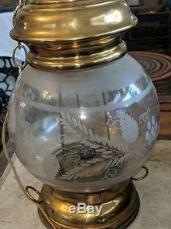 Gorgeous Vtg Antique Victorian Electric Hanging Light Lantern Etched Glass