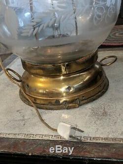 Gorgeous Vtg Antique Victorian Electric Hanging Light Lantern Etched Glass