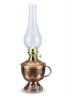Handmade Copper Oil Kerosene Lamp, Vintage Antique, Hurricane Lantern Table Lamp