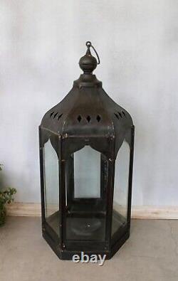 Handmade Metal Lantern for Home, Antique Big Candle Lantern Indoor Lighting