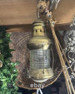 Hanging Antique Maritime ANCHOR BRASS Glass SHIP LANTERN Nautical Large WIRED