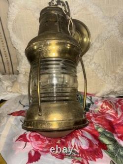 Hanging Antique Maritime ANCHOR BRASS Glass SHIP LANTERN Nautical Large WIRED