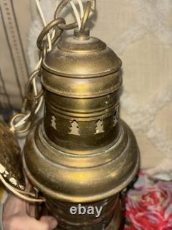 Hanging Antique Maritime ANCHOR BRASS Glass SHIP LANTERN Nautical Large WIRED