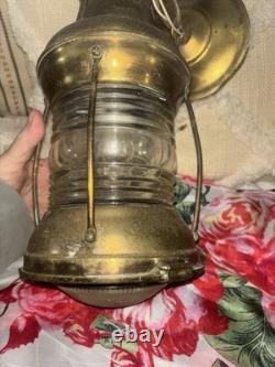 Hanging Antique Maritime ANCHOR BRASS Glass SHIP LANTERN Nautical Large WIRED