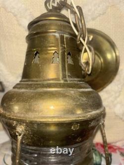 Hanging Antique Maritime ANCHOR BRASS Glass SHIP LANTERN Nautical Large WIRED