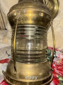 Hanging Antique Maritime ANCHOR BRASS Glass SHIP LANTERN Nautical Large WIRED