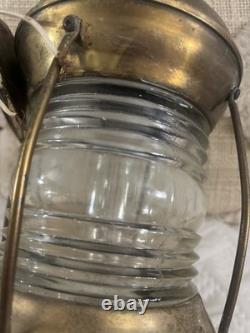 Hanging Antique Maritime ANCHOR BRASS Glass SHIP LANTERN Nautical Large WIRED