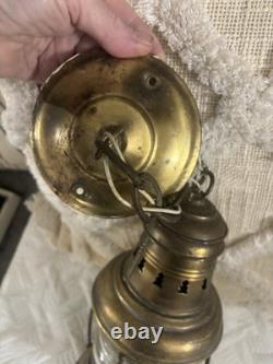 Hanging Antique Maritime ANCHOR BRASS Glass SHIP LANTERN Nautical Large WIRED