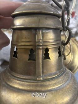Hanging Antique Maritime ANCHOR BRASS Glass SHIP LANTERN Nautical Large WIRED