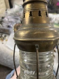 Hanging Antique Maritime ANCHOR BRASS Glass SHIP LANTERN Nautical Large WIRED