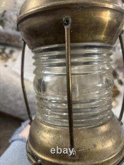 Hanging Antique Maritime ANCHOR BRASS Glass SHIP LANTERN Nautical Large WIRED