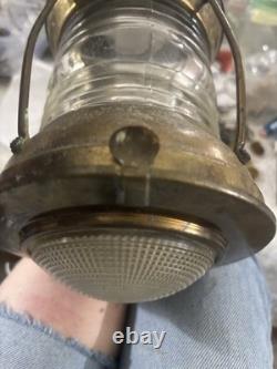 Hanging Antique Maritime ANCHOR BRASS Glass SHIP LANTERN Nautical Large WIRED