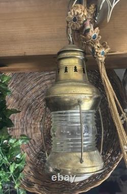 Hanging Antique Maritime ANCHOR BRASS Glass SHIP LANTERN Nautical Large WIRED