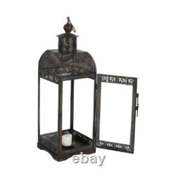 Heavyweight Iron & Glass Vintage Candle Lantern Artisan Made