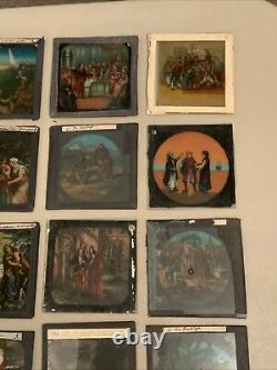 Huge Lot Of 70 Vintage Antique Magic Lantern Glass Slides Colored Storybook
