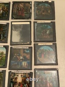 Huge Lot Of 70 Vintage Antique Magic Lantern Glass Slides Colored Storybook