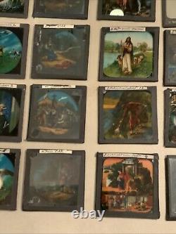 Huge Lot Of 70 Vintage Antique Magic Lantern Glass Slides Colored Storybook