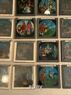 Huge Lot Of 70 Vintage Antique Magic Lantern Glass Slides Colored Storybook