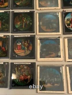 Huge Lot Of 70 Vintage Antique Magic Lantern Glass Slides Colored Storybook
