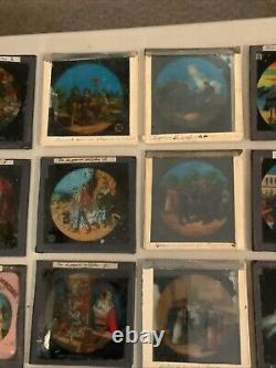 Huge Lot Of 70 Vintage Antique Magic Lantern Glass Slides Colored Storybook