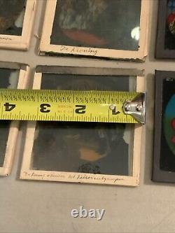 Huge Lot Of 70 Vintage Antique Magic Lantern Glass Slides Colored Storybook