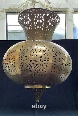 Huge Vintage Moroccan/persian Filigree/pierced Brass Teardrop Chandelier