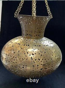 Huge Vintage Moroccan/persian Filigree/pierced Brass Teardrop Chandelier