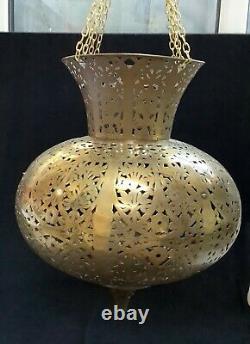 Huge Vintage Moroccan/persian Filigree/pierced Brass Teardrop Chandelier