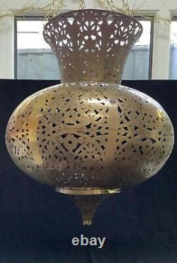 Huge Vintage Moroccan/persian Filigree/pierced Brass Teardrop Chandelier