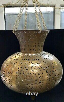 Huge Vintage Moroccan/persian Filigree/pierced Brass Teardrop Chandelier