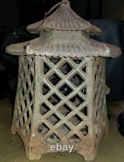 Japanese Antique Hand Cast Lantern Double Pagoda Motif