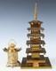 Japanese Vintage Brass Figure Five Storied Buddhism Pagoda Small Lantern Set