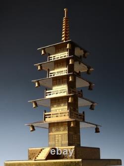 Japanese Vintage Brass Figure Five Storied Buddhism Pagoda Small Lantern Set
