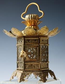 Japanese Vintage Brass Figure Five Storied Buddhism Pagoda Small Lantern Set