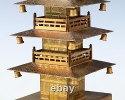 Japanese Vintage Brass Figure Five Storied Buddhism Pagoda Small Lantern Set