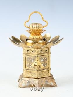 Japanese Vintage Brass Figure Five Storied Buddhism Pagoda Small Lantern Set
