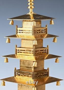 Japanese Vintage Brass Figure Five Storied Buddhism Pagoda Small Lantern Set