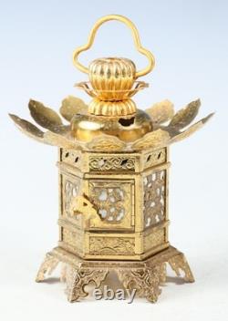Japanese Vintage Brass Figure Five Storied Buddhism Pagoda Small Lantern Set