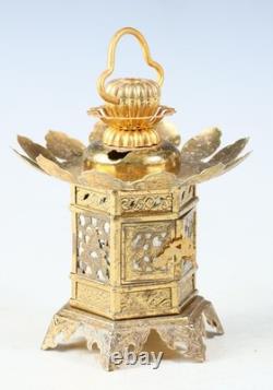 Japanese Vintage Brass Figure Five Storied Buddhism Pagoda Small Lantern Set