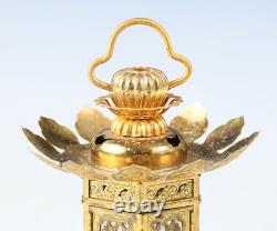 Japanese Vintage Brass Figure Five Storied Buddhism Pagoda Small Lantern Set