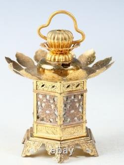 Japanese Vintage Brass Figure Five Storied Buddhism Pagoda Small Lantern Set
