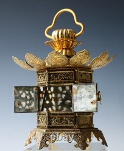 Japanese Vintage Brass Figure Five Storied Buddhism Pagoda Small Lantern Set
