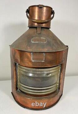 LARGE Antique/Vtg Meteorite Copper Port Side Ship's Oil Lantern withFresnel Lens