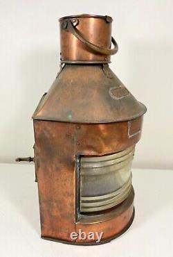 LARGE Antique/Vtg Meteorite Copper Port Side Ship's Oil Lantern withFresnel Lens