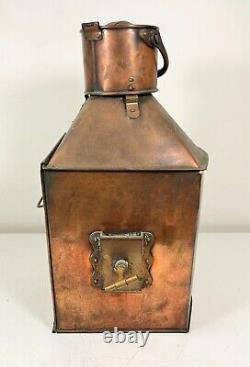 LARGE Antique/Vtg Meteorite Copper Port Side Ship's Oil Lantern withFresnel Lens