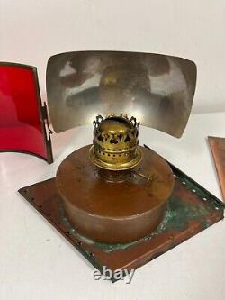 LARGE Antique/Vtg Meteorite Copper Port Side Ship's Oil Lantern withFresnel Lens