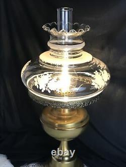 LARGE Antique Vtg Parlor Lamp Hurricane Floral Glass Shade Gone with the Wind