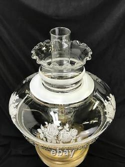 LARGE Antique Vtg Parlor Lamp Hurricane Floral Glass Shade Gone with the Wind